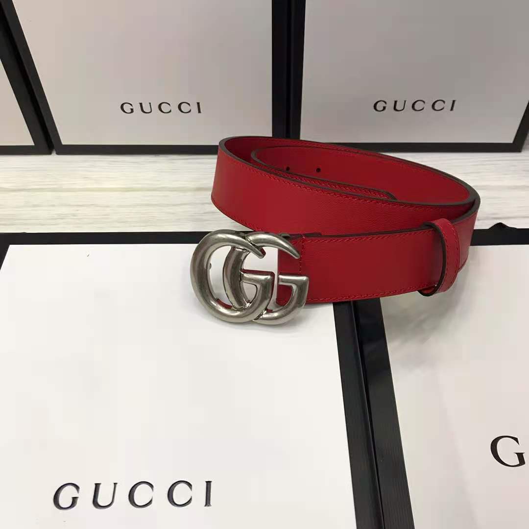 Gucci Red Leather Belt With Double G Buckle - FashionPlug