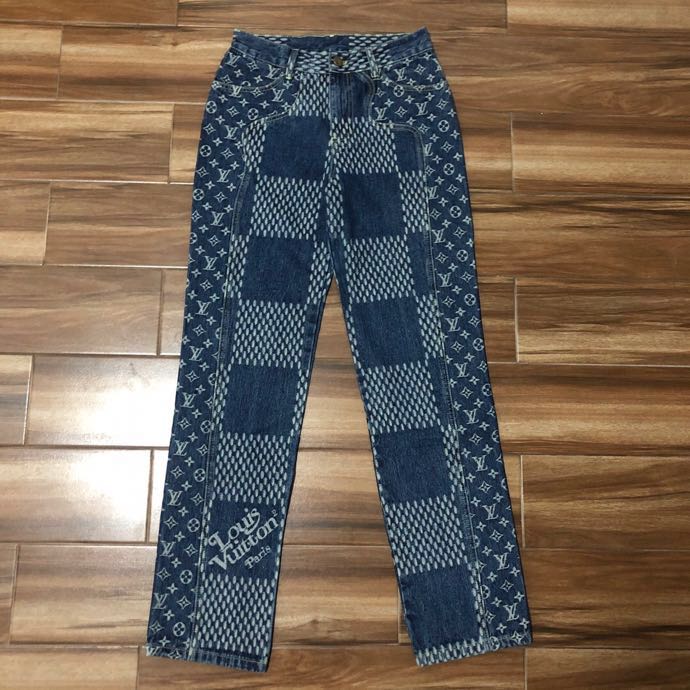 Louis Vuitton Giant Damier Waves Monogram Denim Jeans Blue - FashionPlug