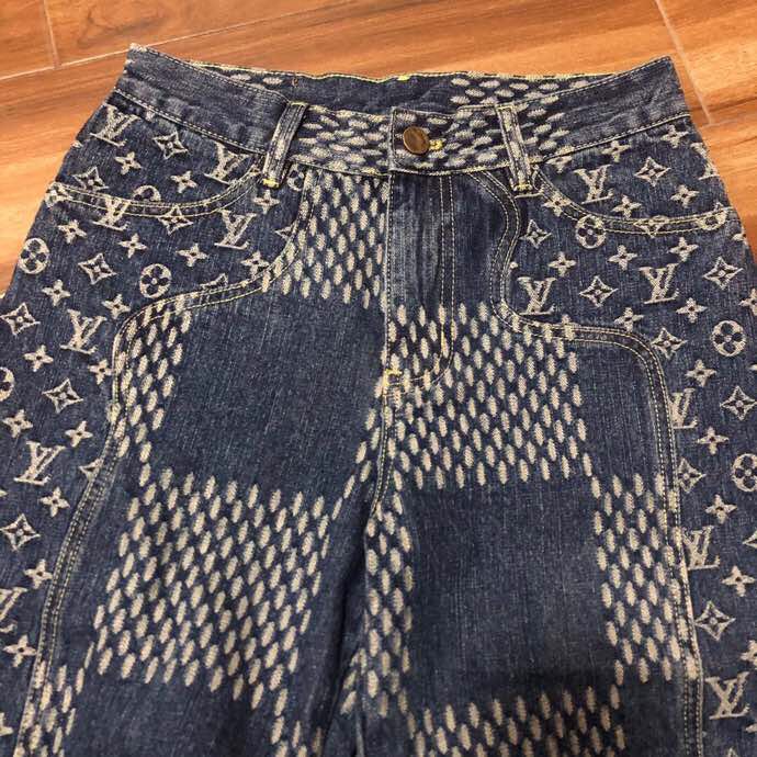 Louis Vuitton Giant Damier Waves Monogram Denim Jeans Blue - FashionPlug