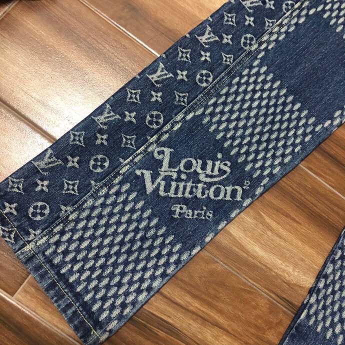 Louis Vuitton Giant Damier Waves Monogram Denim Jeans Blue - FashionPlug