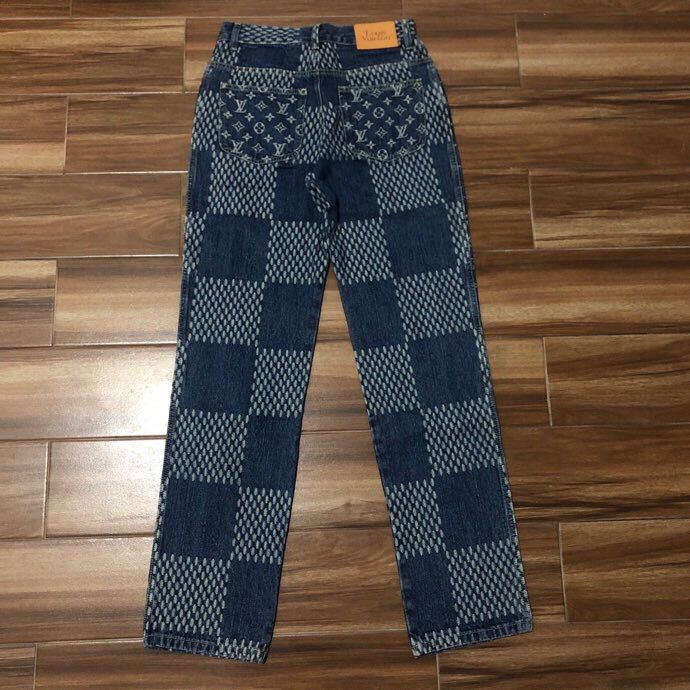 Louis Vuitton Giant Damier Waves Monogram Denim Jeans Blue - FashionPlug