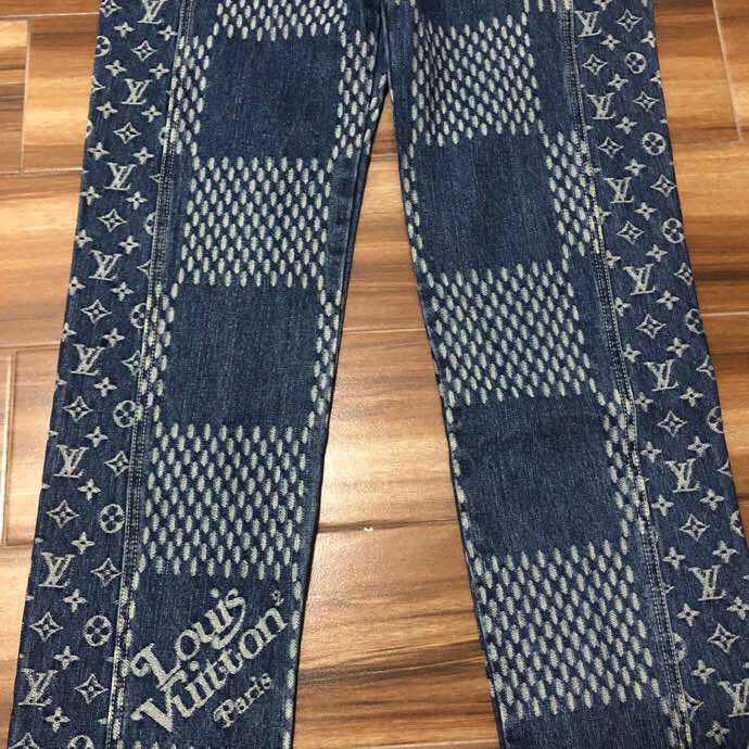 Louis Vuitton Giant Damier Waves Monogram Denim Jeans Blue - FashionPlug