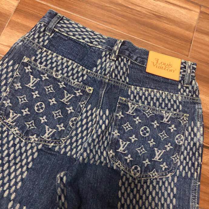 Louis Vuitton Giant Damier Waves Monogram Denim Jeans Blue - FashionPlug