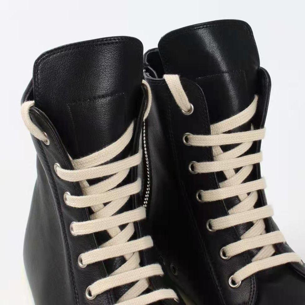 Rick Owens Black Leather High Top Sneakers - FashionPlug