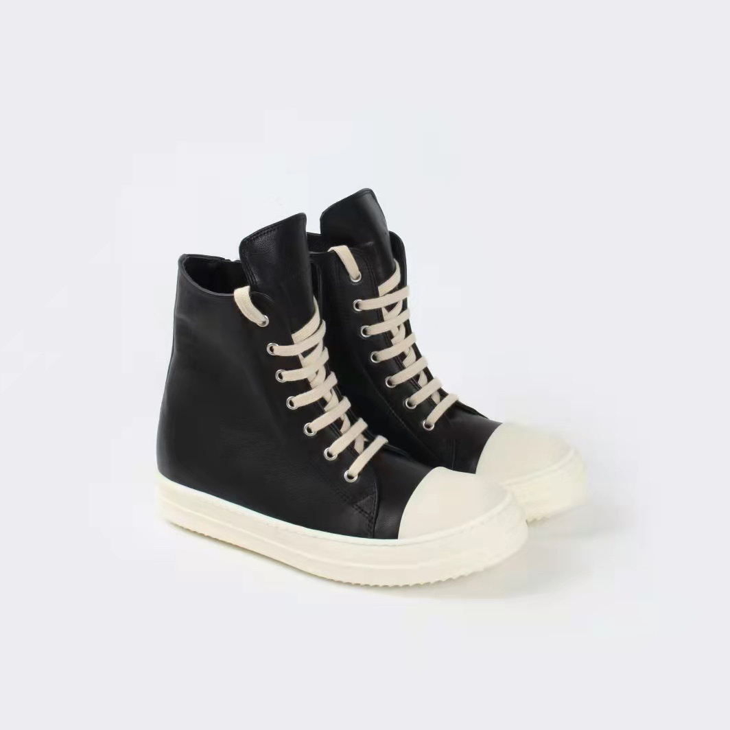 Rick Owens Black Leather High Top Sneakers - FashionPlug