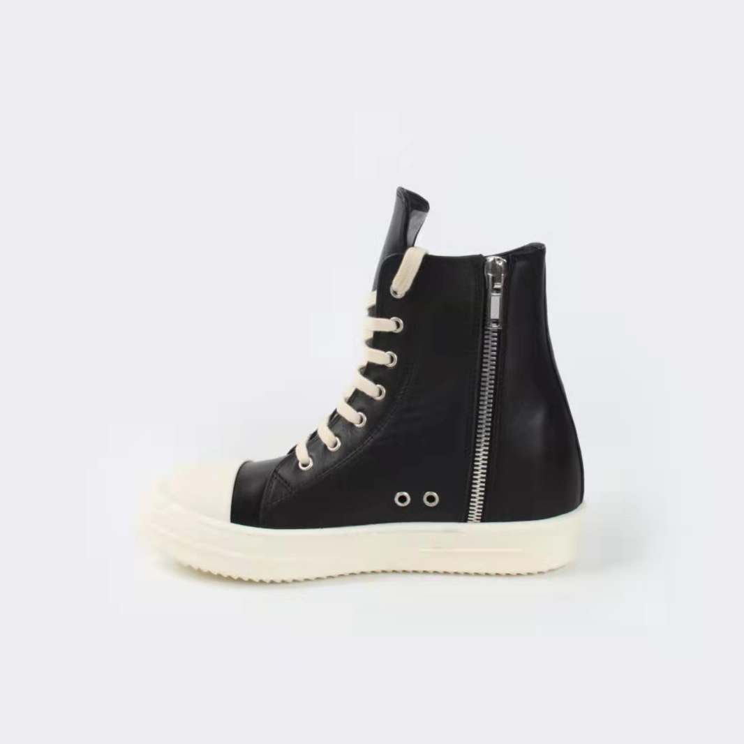 Rick Owens Black Leather High Top Sneakers - FashionPlug