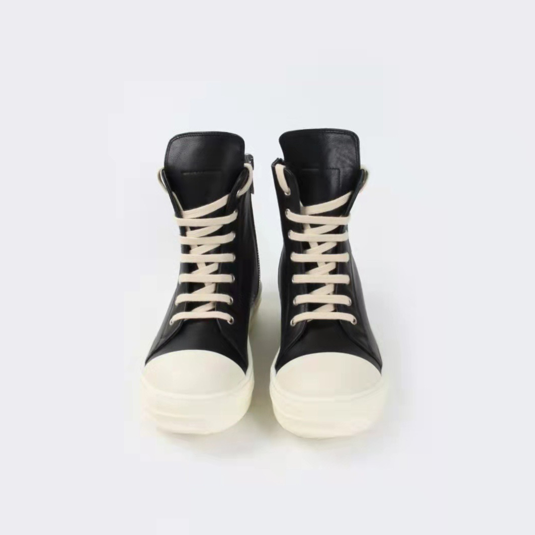Rick Owens Black Leather High Top Sneakers - FashionPlug