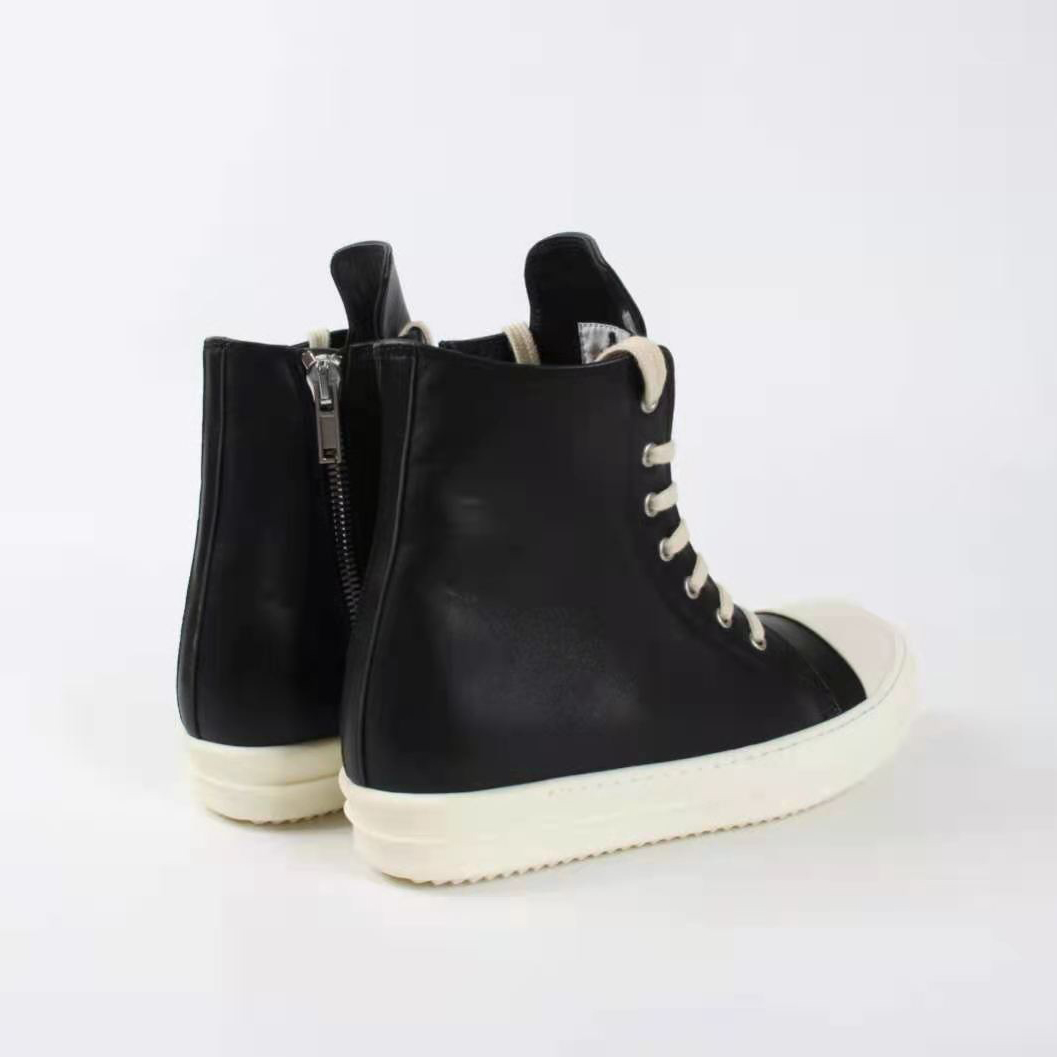 Rick Owens Black Leather High Top Sneakers - FashionPlug