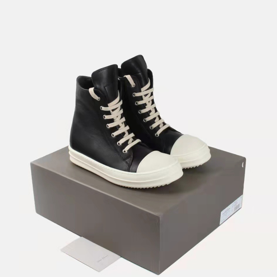 Rick Owens Black Leather High Top Sneakers - FashionPlug