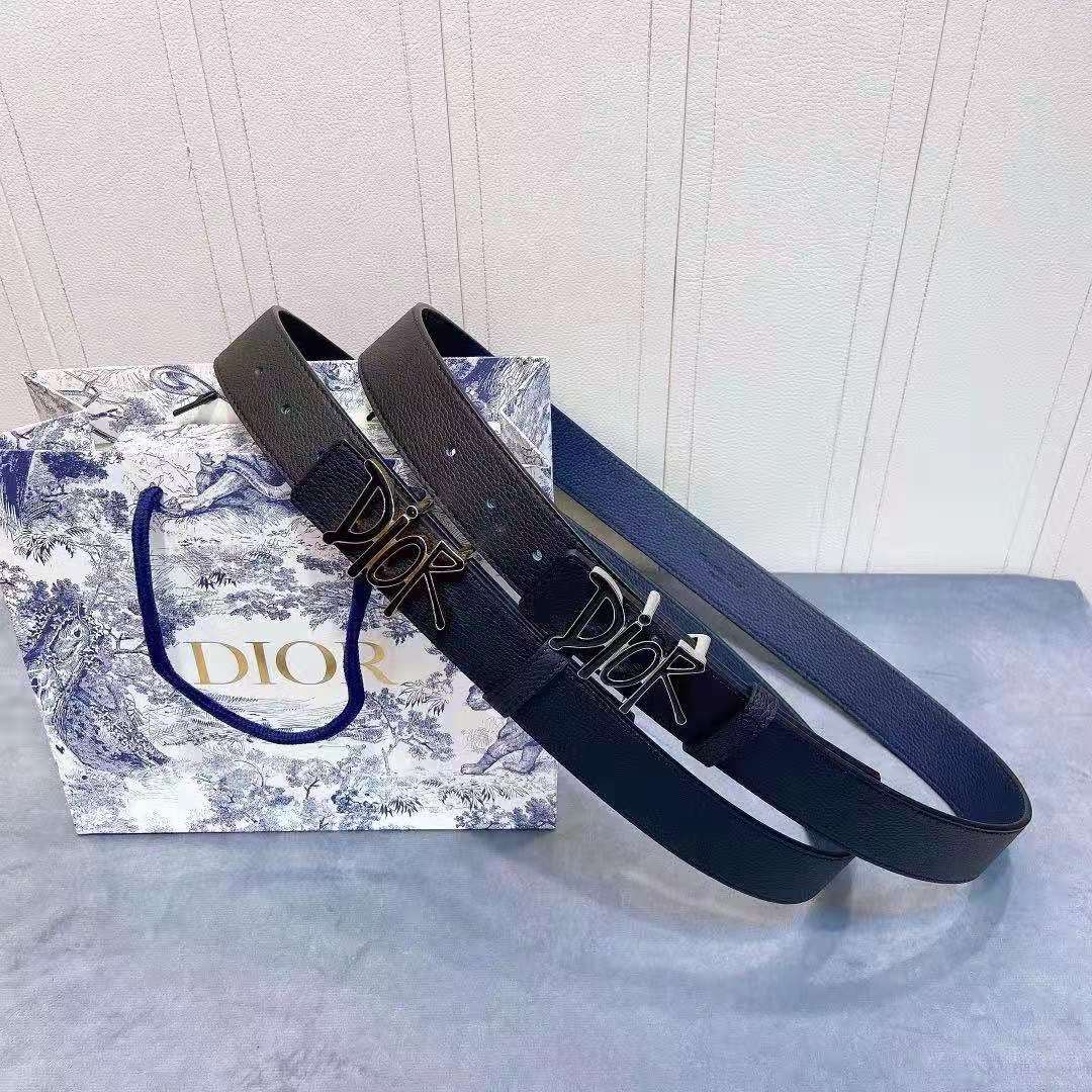 Dior Leather Belt With 'DIOR' Buckle - FashionPlug