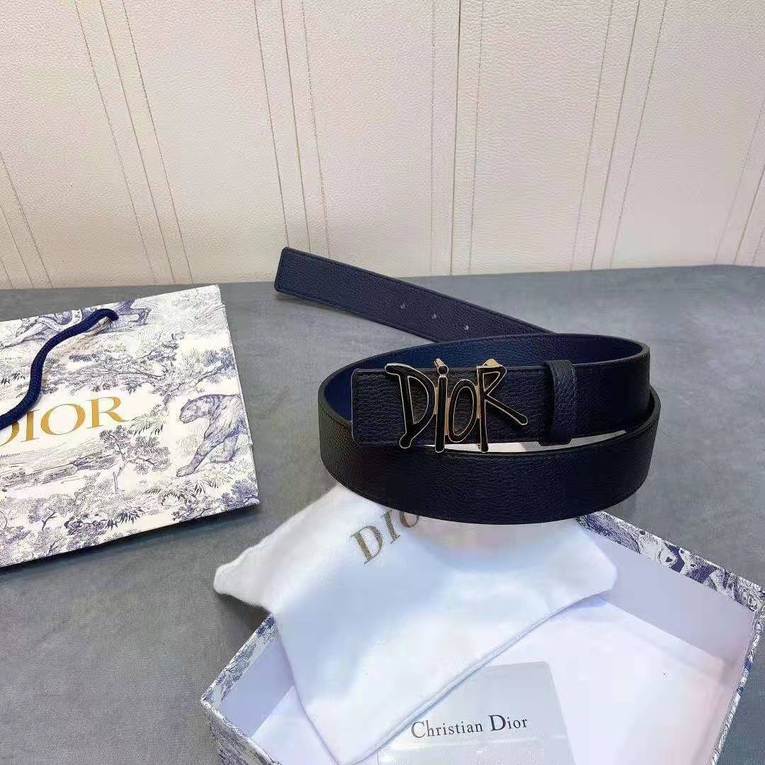 Dior Leather Belt With 'DIOR' Buckle - FashionPlug