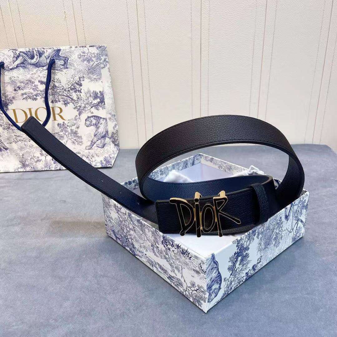 Dior Leather Belt With 'DIOR' Buckle - FashionPlug