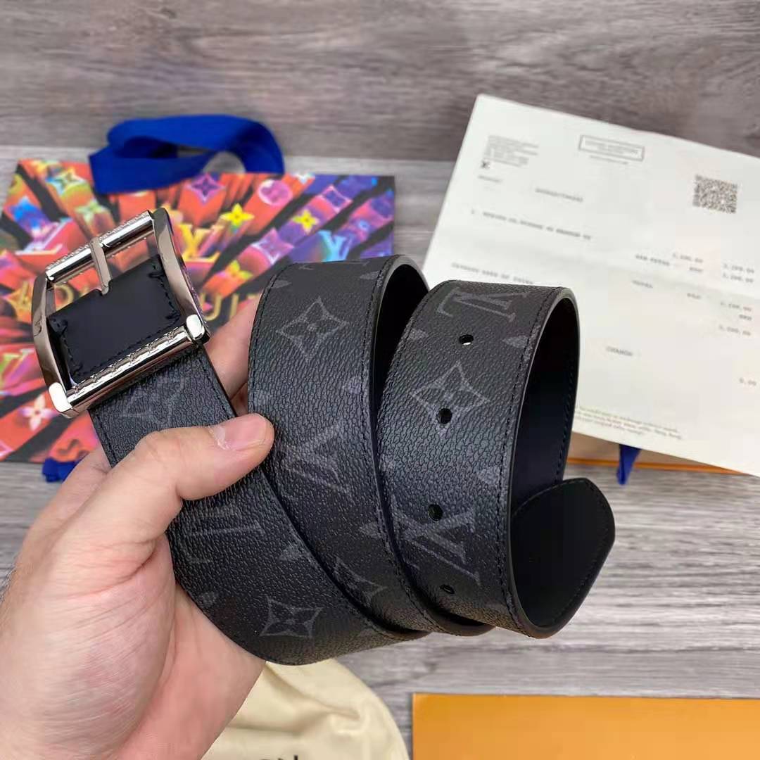 Louis Vuitton Monogram Belt with Silver Buckle - FashionPlug