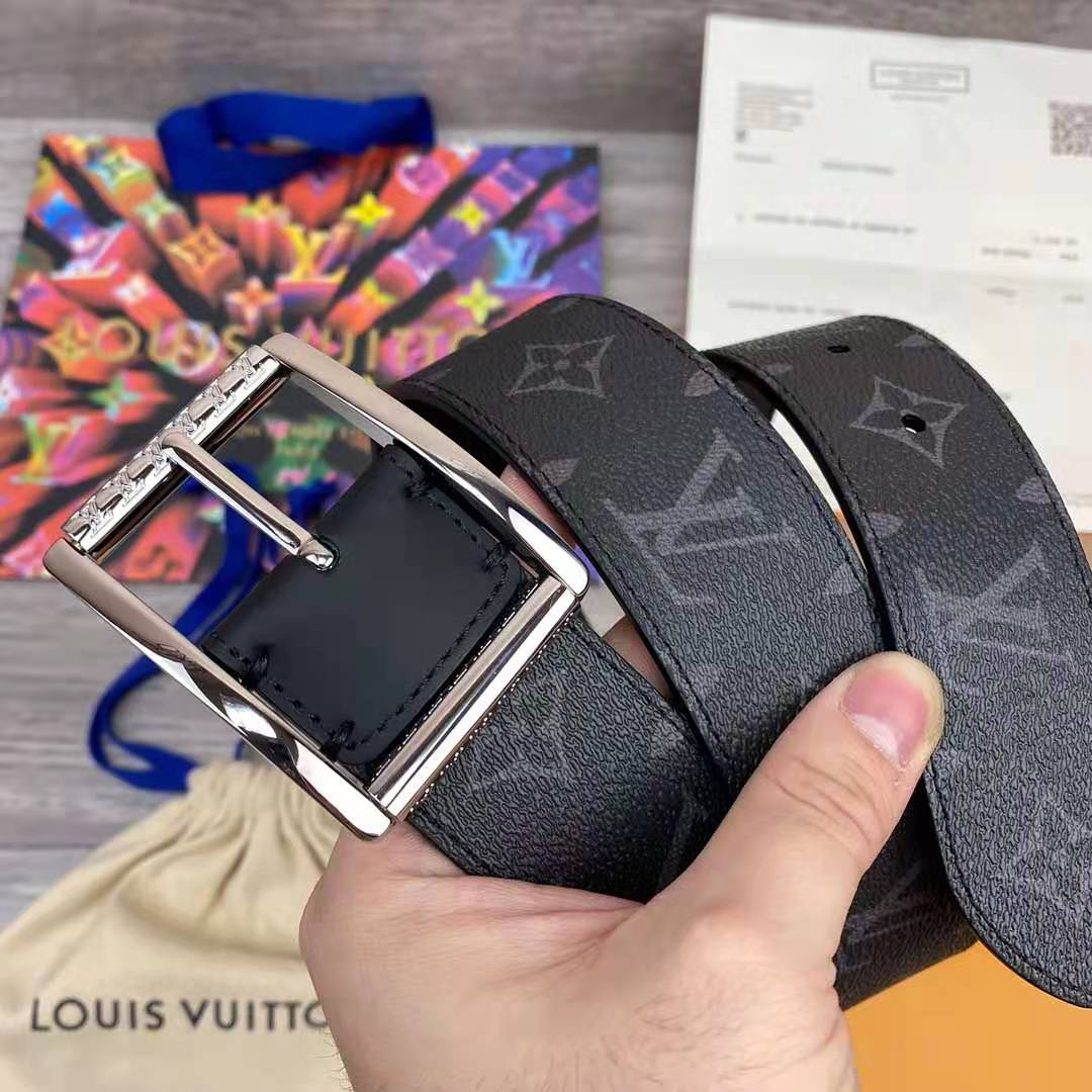 Louis Vuitton Monogram Belt with Silver Buckle - FashionPlug