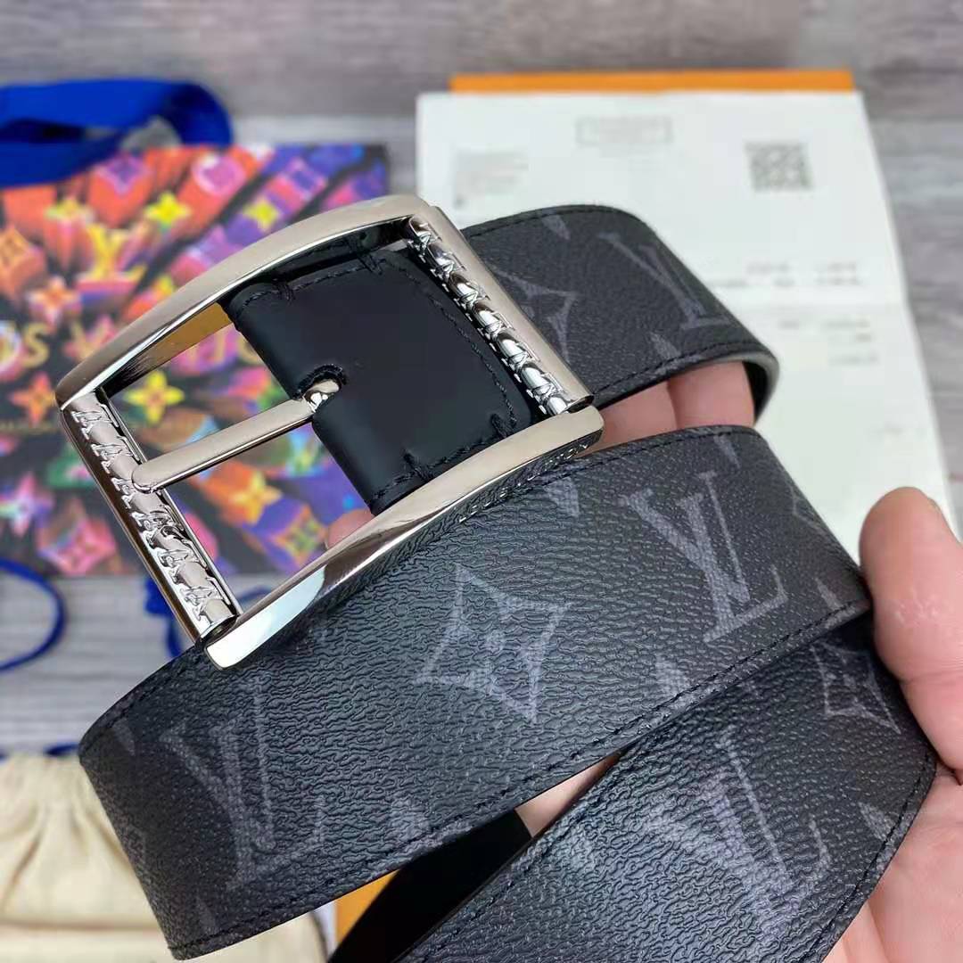 Louis Vuitton Monogram Belt with Silver Buckle - FashionPlug