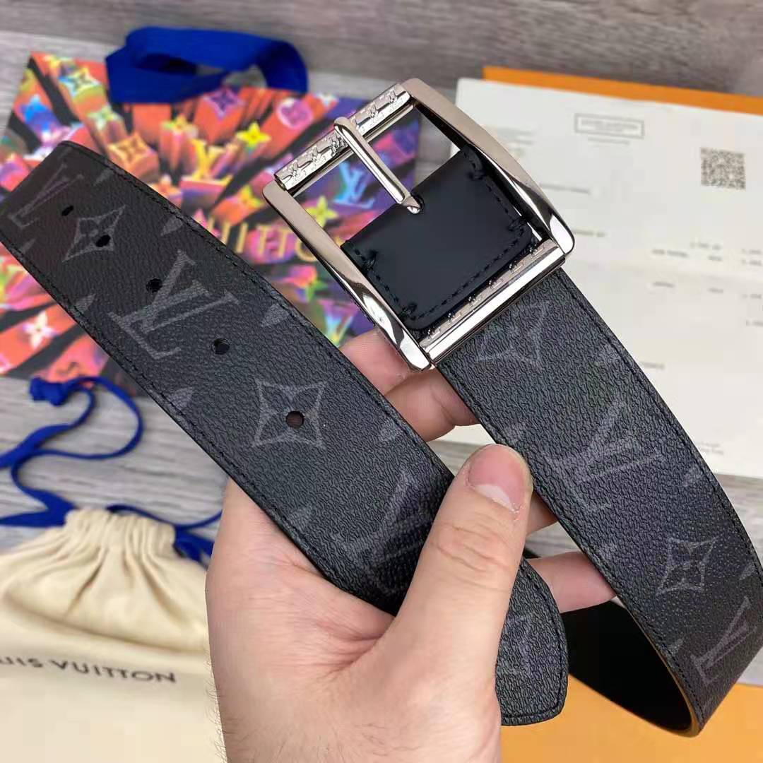 Louis Vuitton Monogram Belt with Silver Buckle - FashionPlug