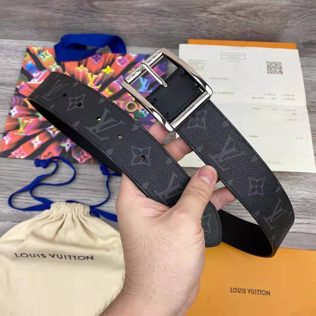 Louis Vuitton Monogram Belt with Silver Buckle - FashionPlug