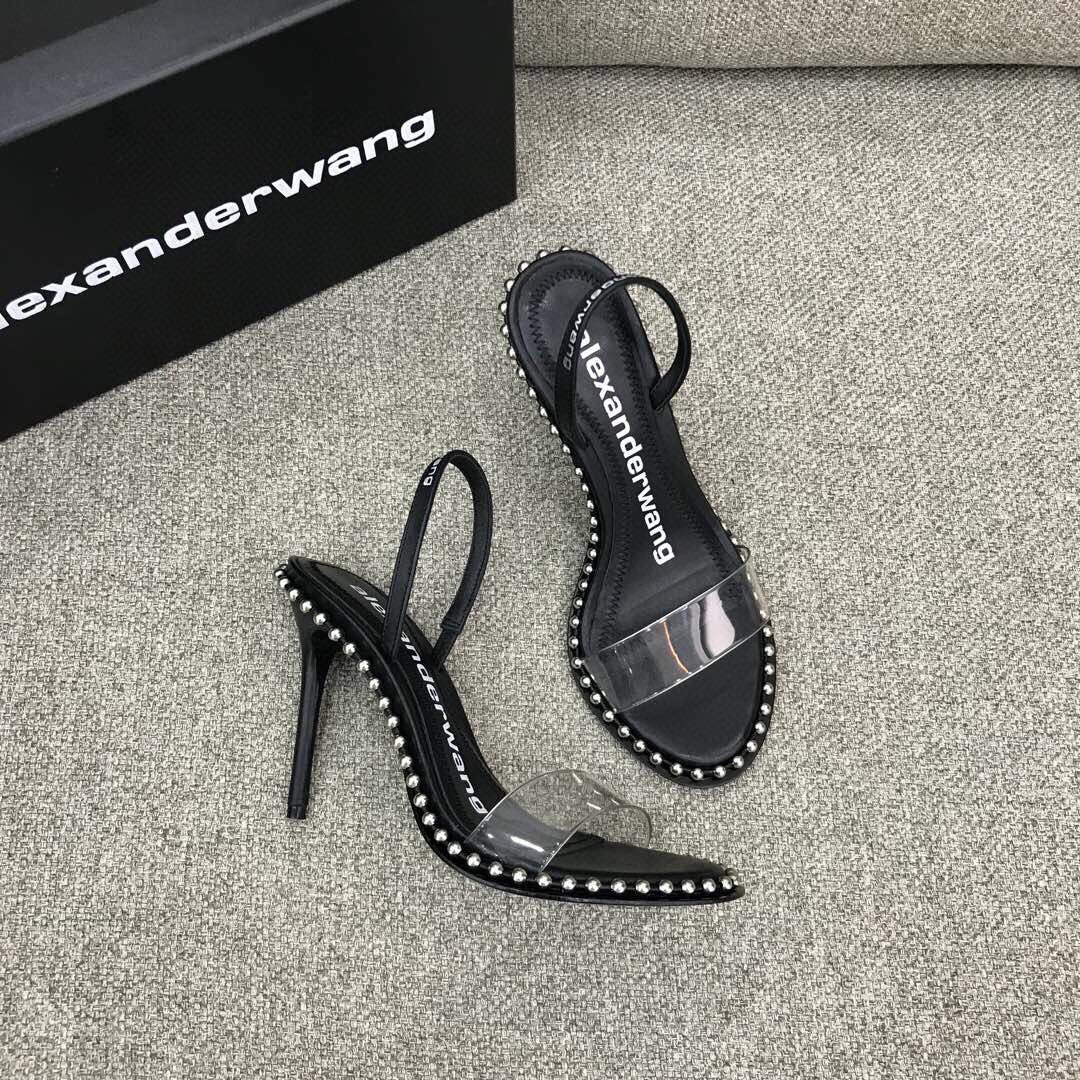 Alexander Wang Nova Satin Crystal Sandal In Black - FashionPlug