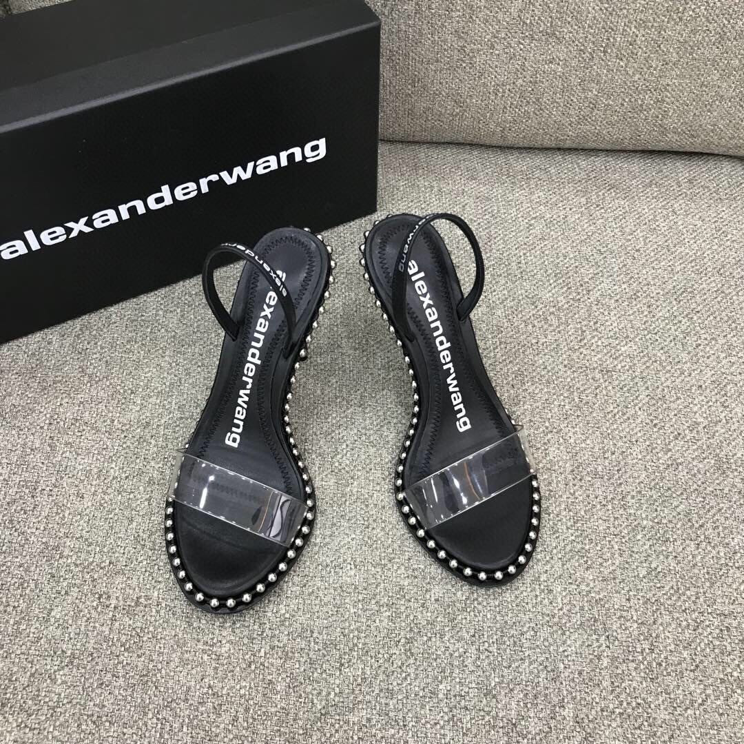 Alexander Wang Nova Satin Crystal Sandal In Black - FashionPlug