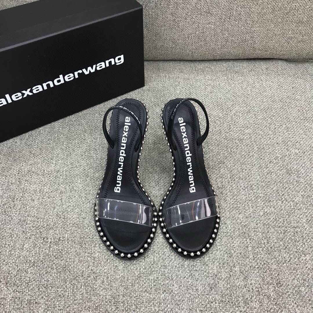 Alexander Wang Nova Satin Crystal Sandal In Black - FashionPlug