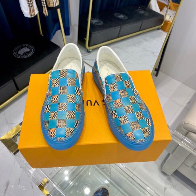 Louis Vuitton  Blue Damier Loafers - FashionPlug