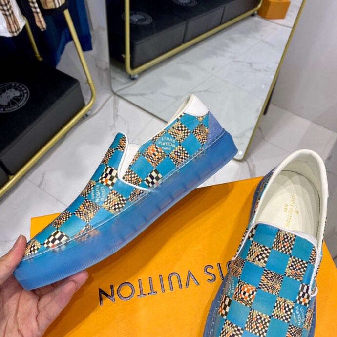 Louis Vuitton  Blue Damier Loafers - FashionPlug