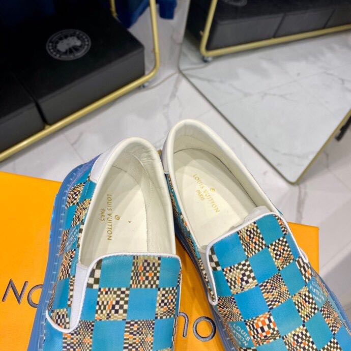 Louis Vuitton  Blue Damier Loafers - FashionPlug