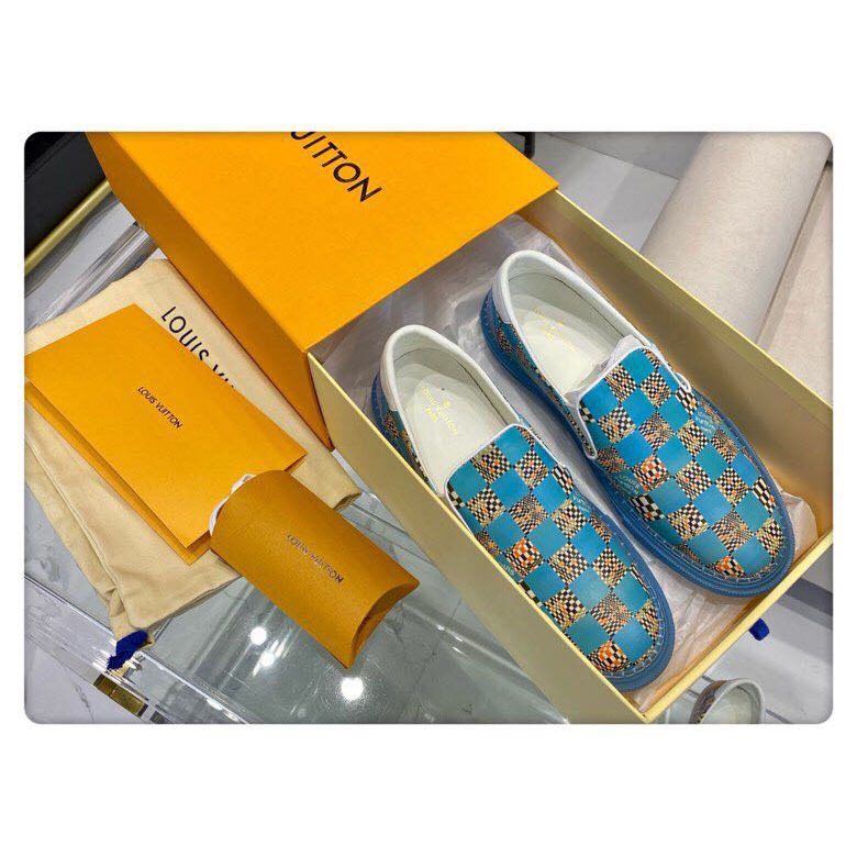 Louis Vuitton  Blue Damier Loafers - FashionPlug