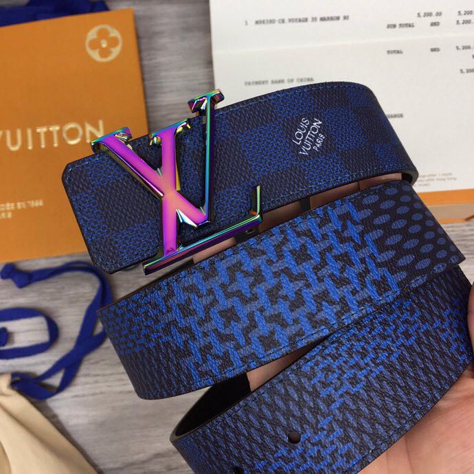 Louis Vuitton Damier 40MM Reversible Belt In Blue - FashionPlug