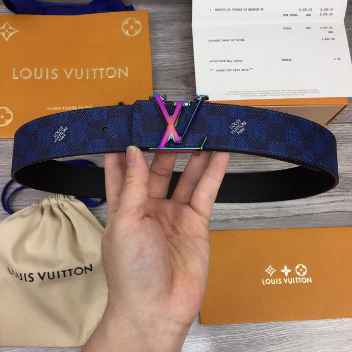 Louis Vuitton Damier 40MM Reversible Belt In Blue - FashionPlug