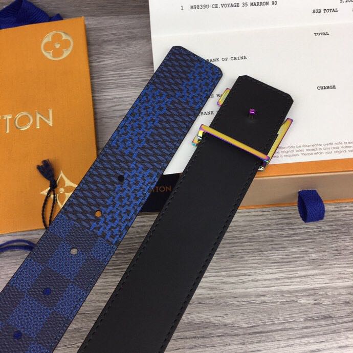 Louis Vuitton Damier 40MM Reversible Belt In Blue - FashionPlug