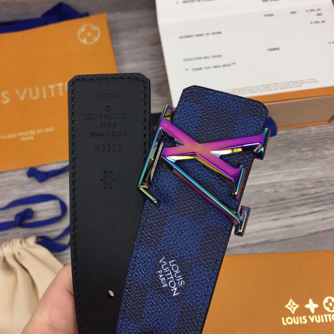 Louis Vuitton Damier 40MM Reversible Belt In Blue - FashionPlug