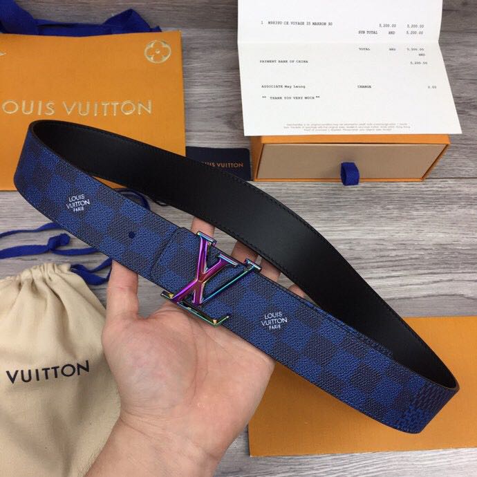 Louis Vuitton Damier 40MM Reversible Belt In Blue - FashionPlug