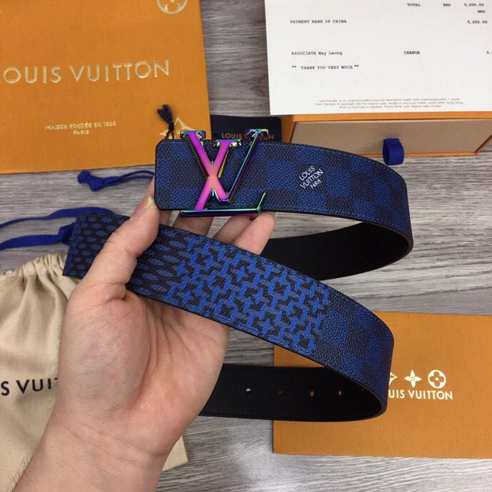 Louis Vuitton Damier 40MM Reversible Belt In Blue - FashionPlug