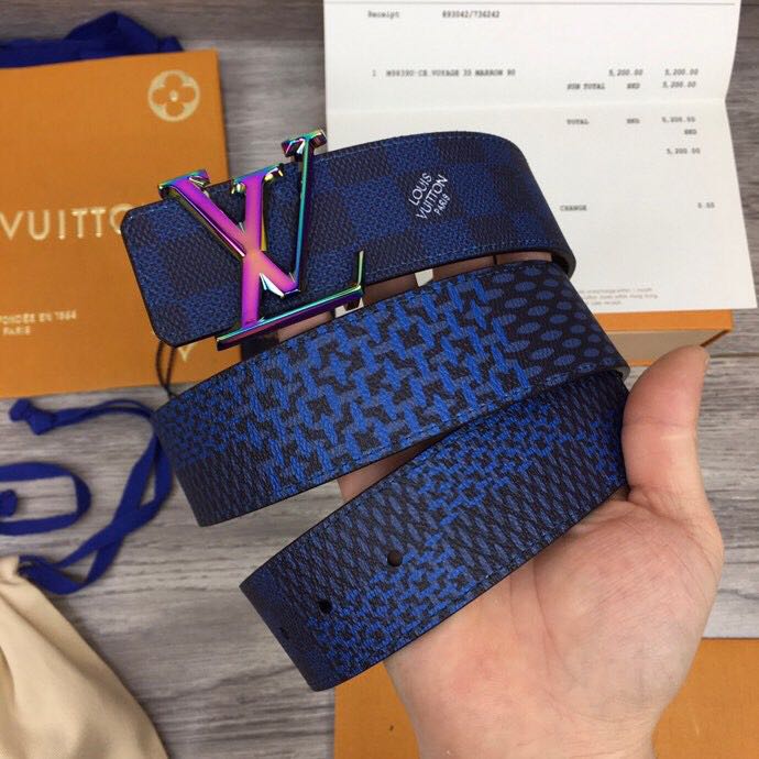 Louis Vuitton Damier 40MM Reversible Belt In Blue - FashionPlug