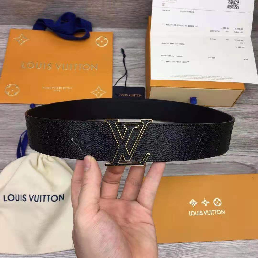 Louis Vuitton LV x NBA LV Initiales Reversible Belt 40 MM Monogram Black in Leather with Gold-tone - FashionPlug