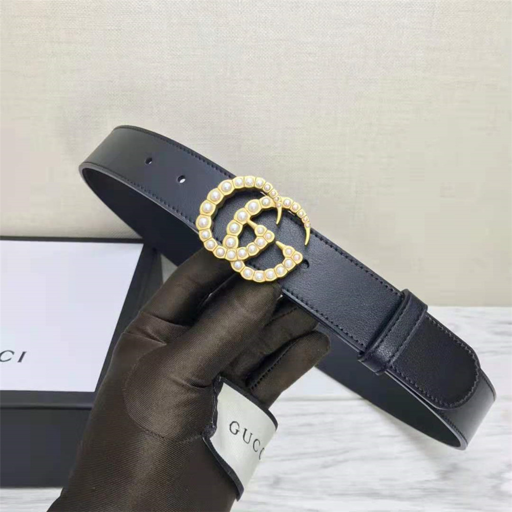 Gucci GG Pearl Black Belt  - FashionPlug