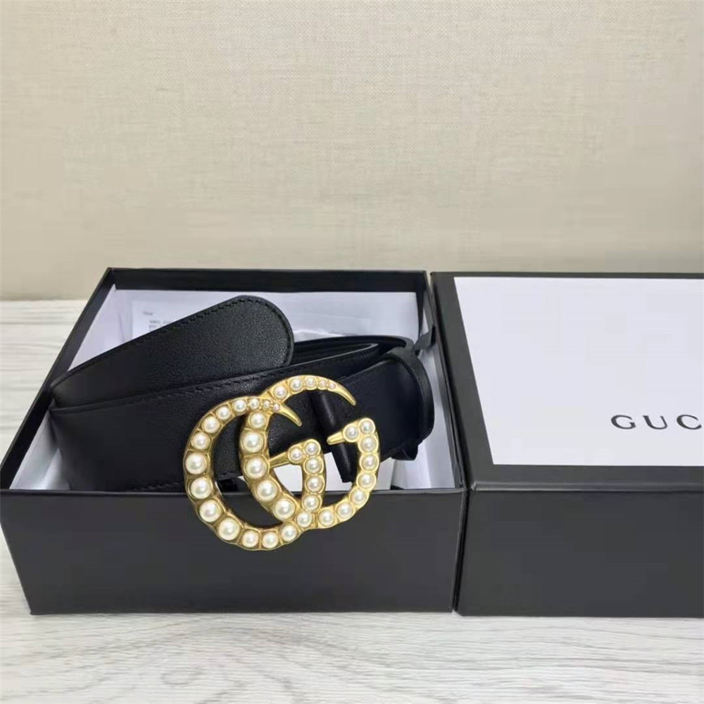 Gucci GG Pearl Black Belt  - FashionPlug