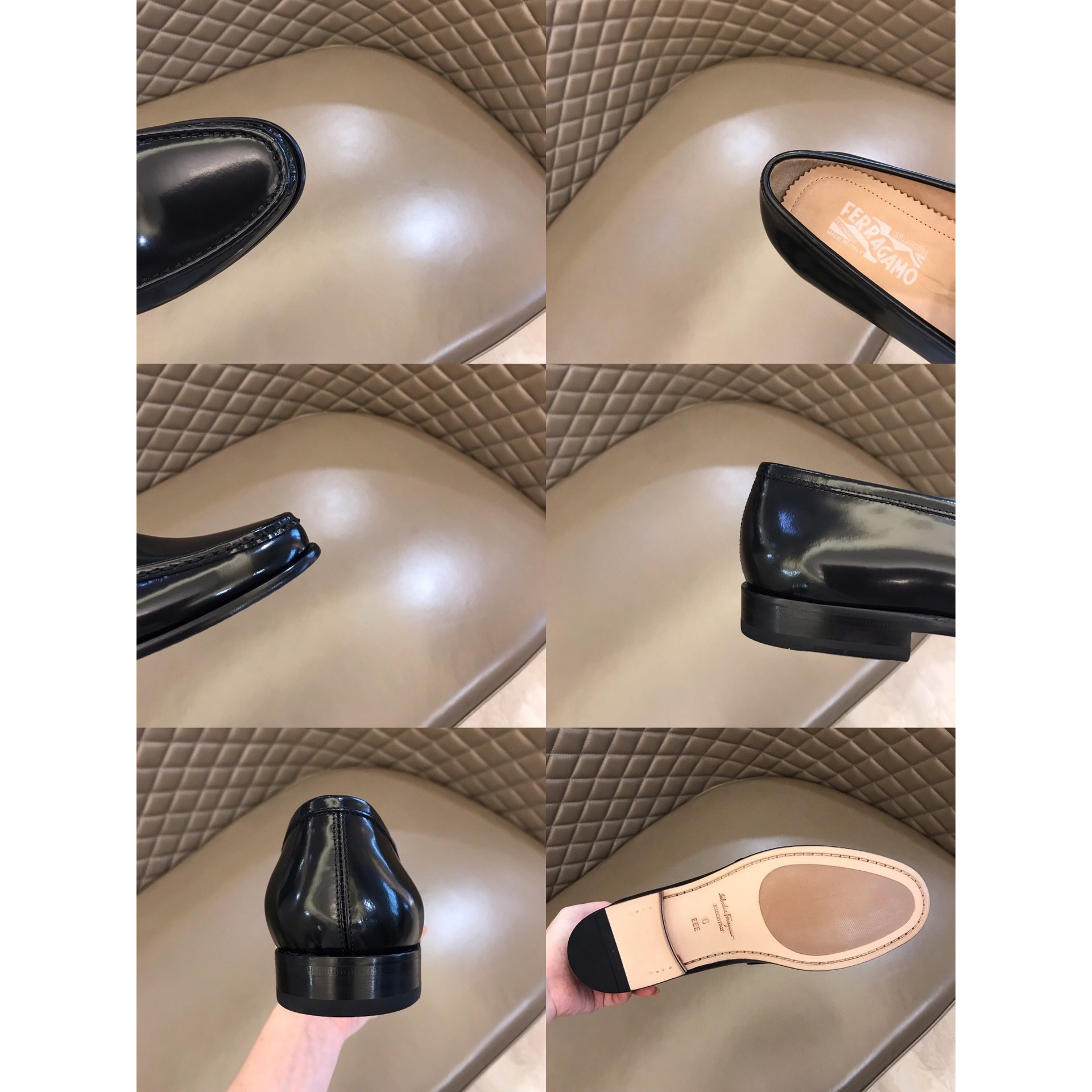 Ferragamo Black Leather Shinny shoes - FashionPlug