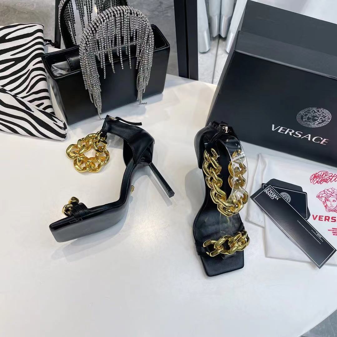 Versace Medusa Chain Nappa Leather Sandals (9.5cm) - FashionPlug