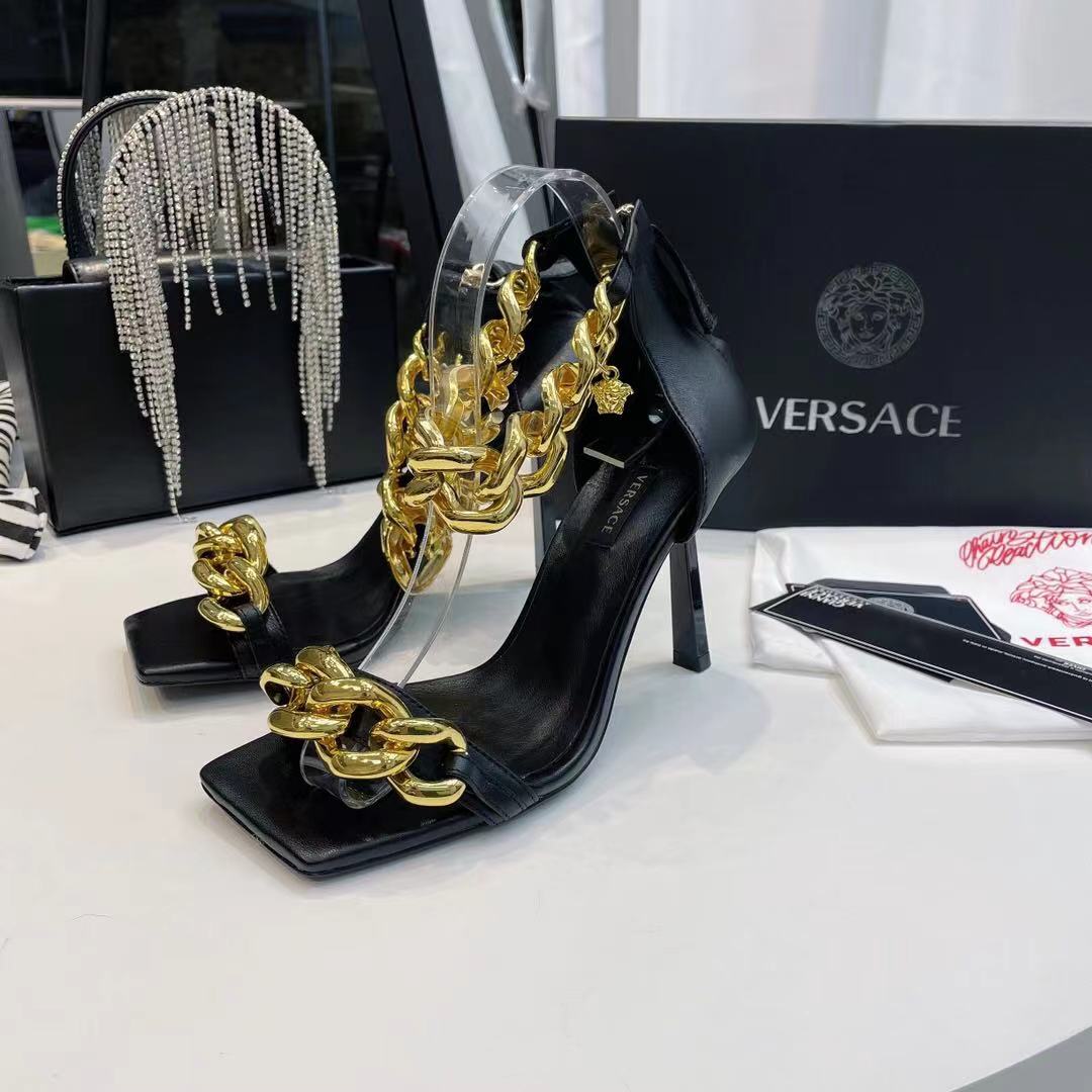 Versace Medusa Chain Nappa Leather Sandals (9.5cm) - FashionPlug
