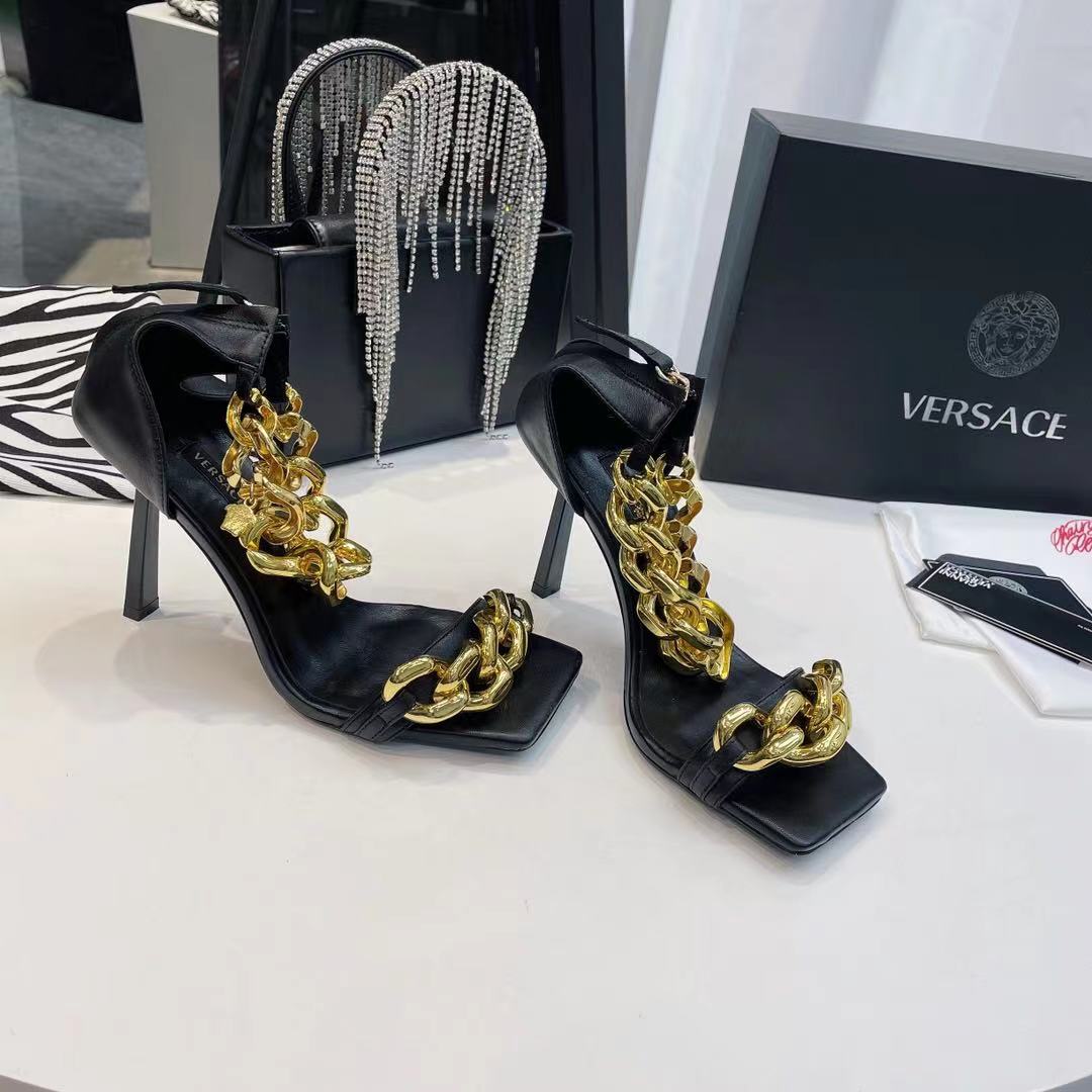 Versace Medusa Chain Nappa Leather Sandals (9.5cm) - FashionPlug