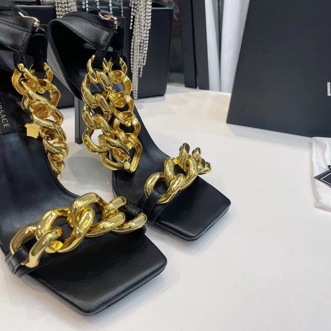 Versace Medusa Chain Nappa Leather Sandals (9.5cm) - FashionPlug