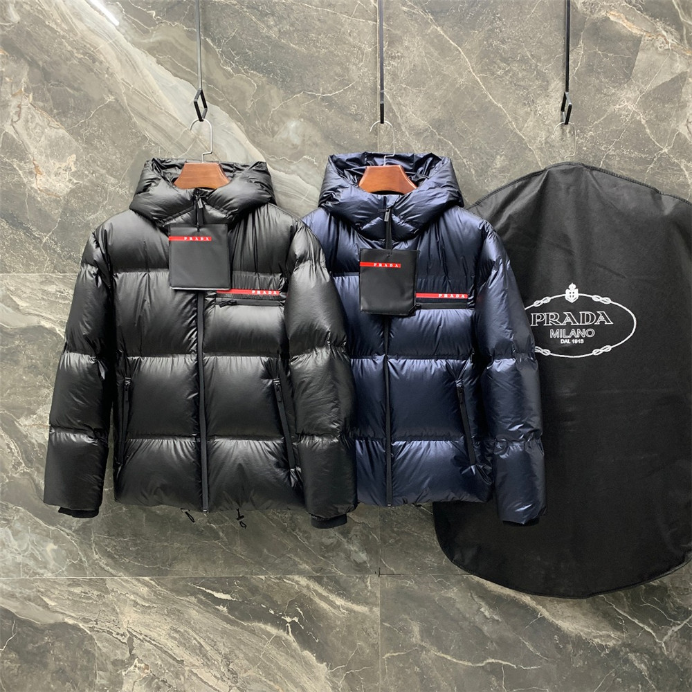 Prada Logo Print Zipper Down Jacket(Inseparable Hat) - FashionPlug