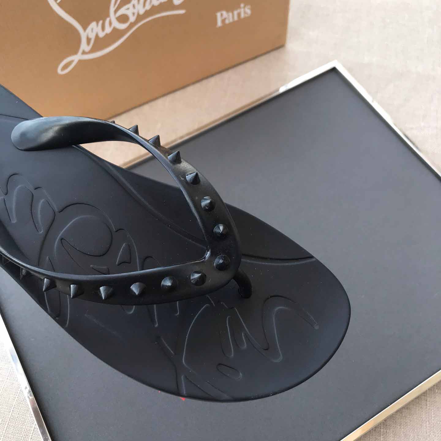 Christian Louboutin CL Loubi Flip Black PVC - FashionPlug
