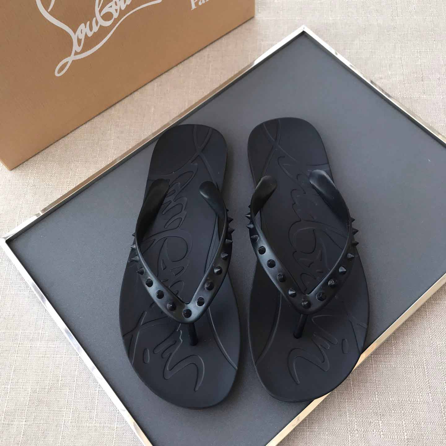 Christian Louboutin CL Loubi Flip Black PVC - FashionPlug