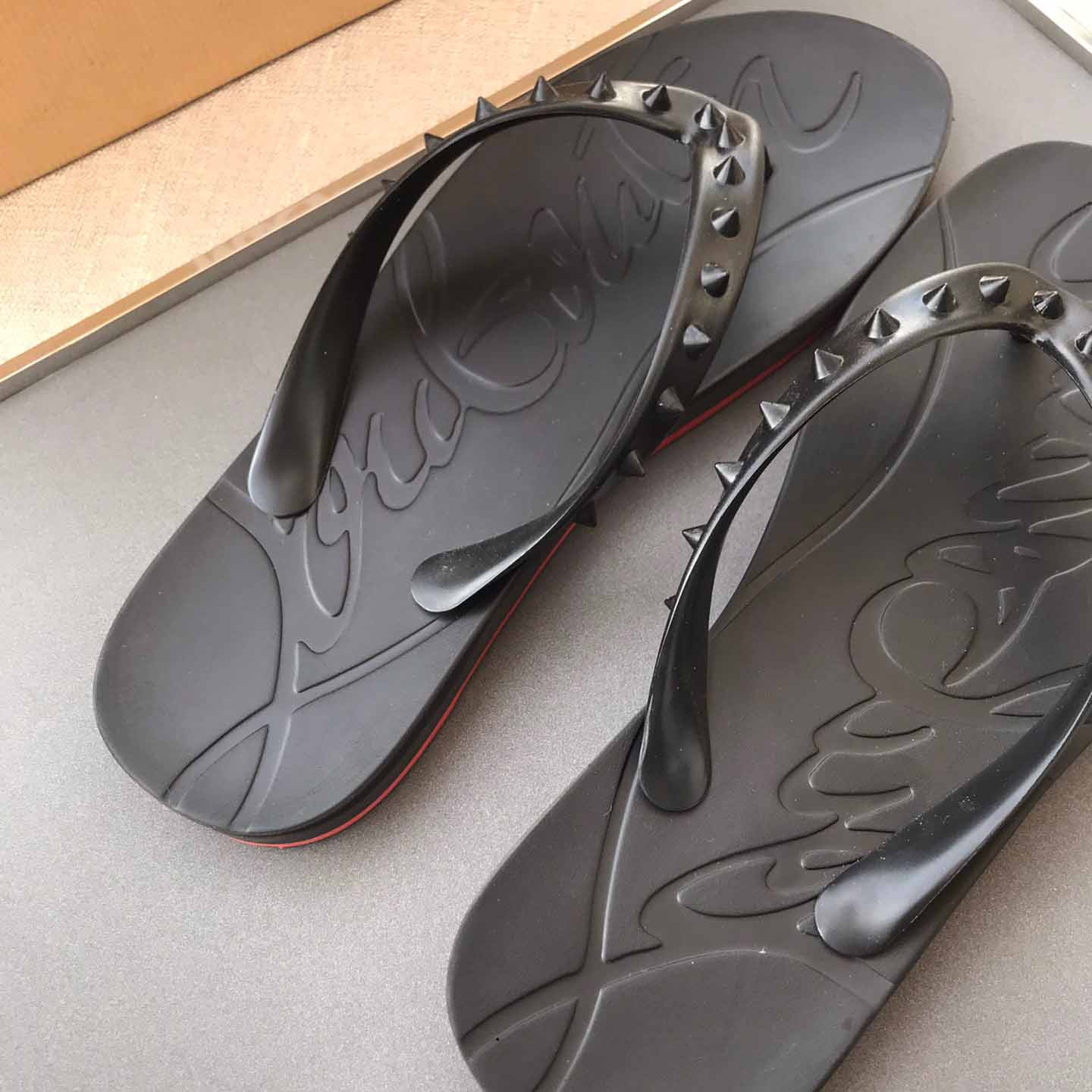 Christian Louboutin CL Loubi Flip Black PVC - FashionPlug