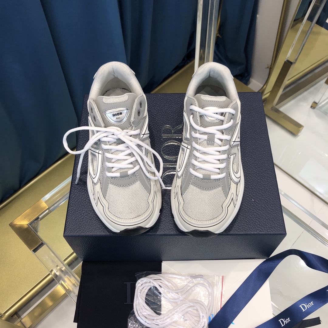 Dior B30 Sneaker Gray Mesh And White Technical Fabric - FashionPlug