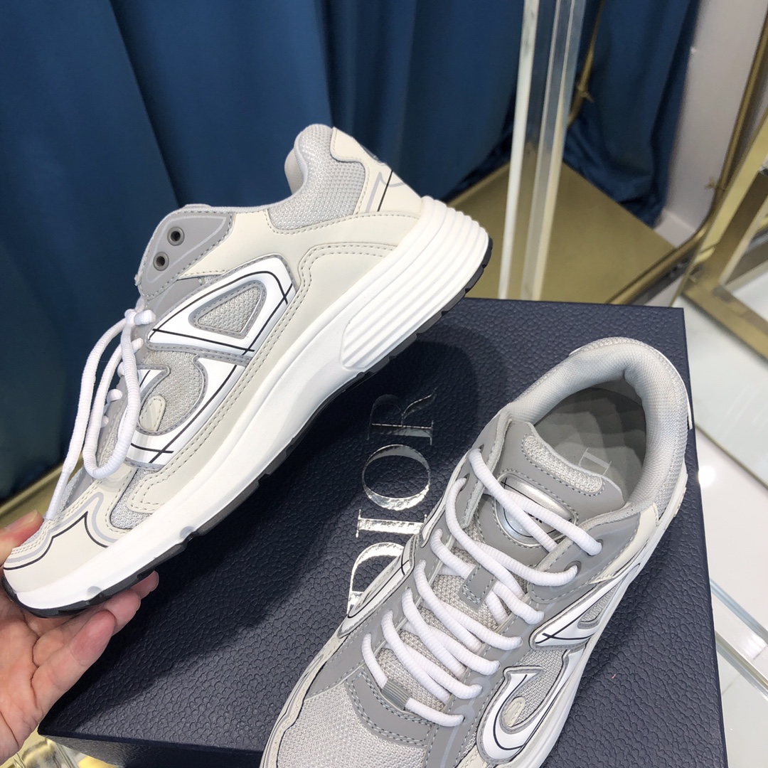 Dior B30 Sneaker Gray Mesh And White Technical Fabric - FashionPlug