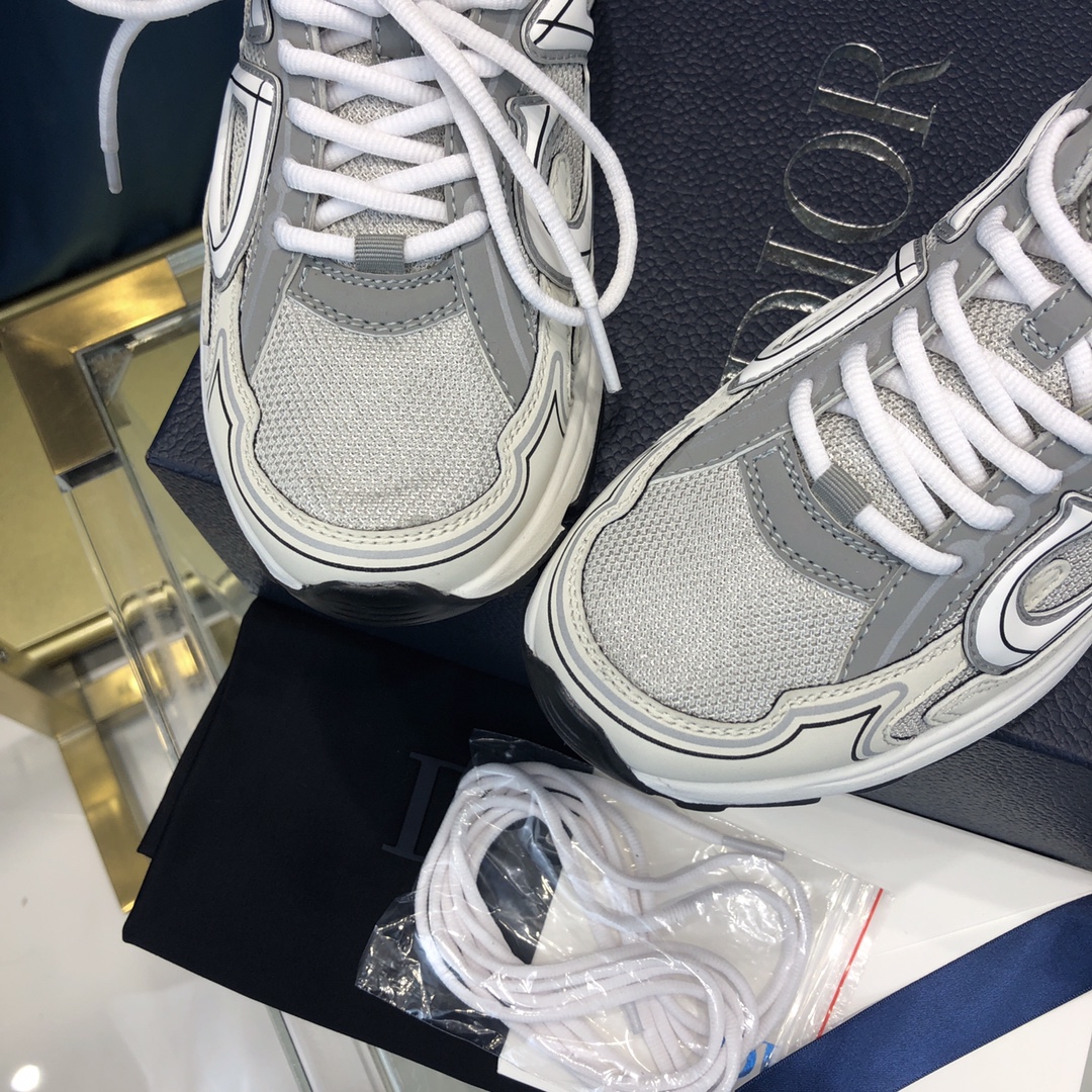 Dior B30 Sneaker Gray Mesh And White Technical Fabric - FashionPlug